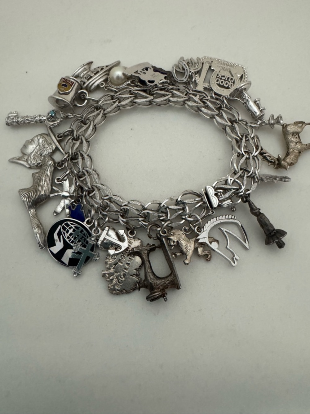 Vintage Silver Charm Bracelet with Mixed Charms